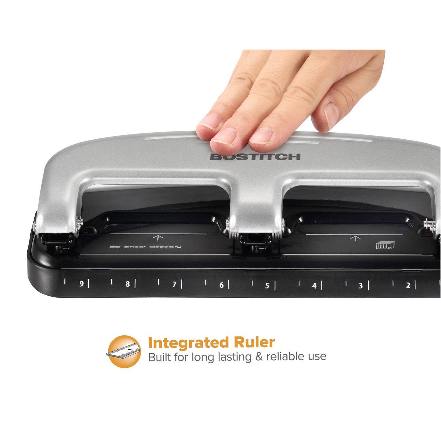 EZ Squeeze&#x2122; 3-Hole Punch, 20 Sheets, Silver/Black