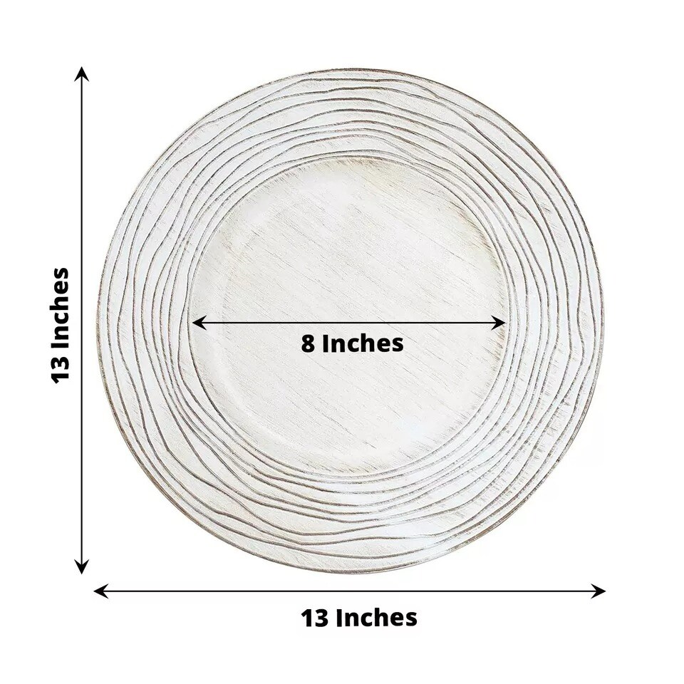 WHITE 6 Round 13&#x22; Rustic Wooden Plastic CHARGER PLATES