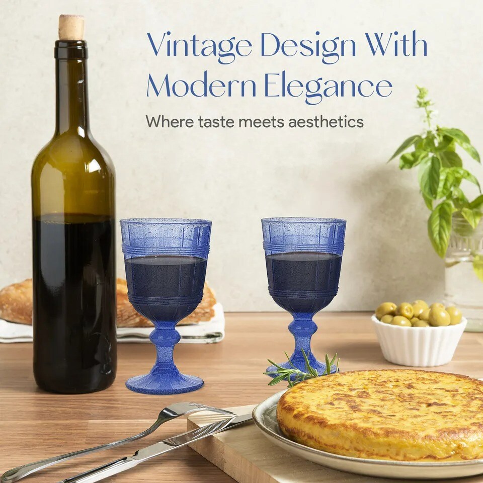 American Atelier Vintage Blue Bubbles Wine Glasses Set of 4, 11 oz - Blue