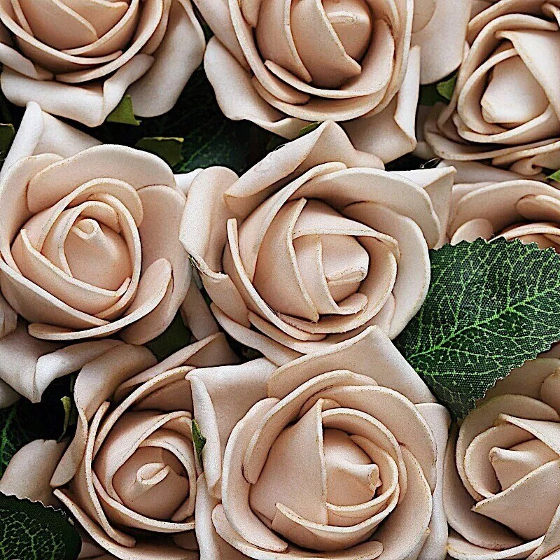 24 CHAMPAGNE 2&#x22; Mini FOAM ROSE Flowers Stems