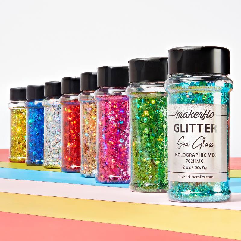 Makerflo Holographic Chunky Mix Glitter Variety Set Pack of 24, 2oz Each for Resins Body Glitter