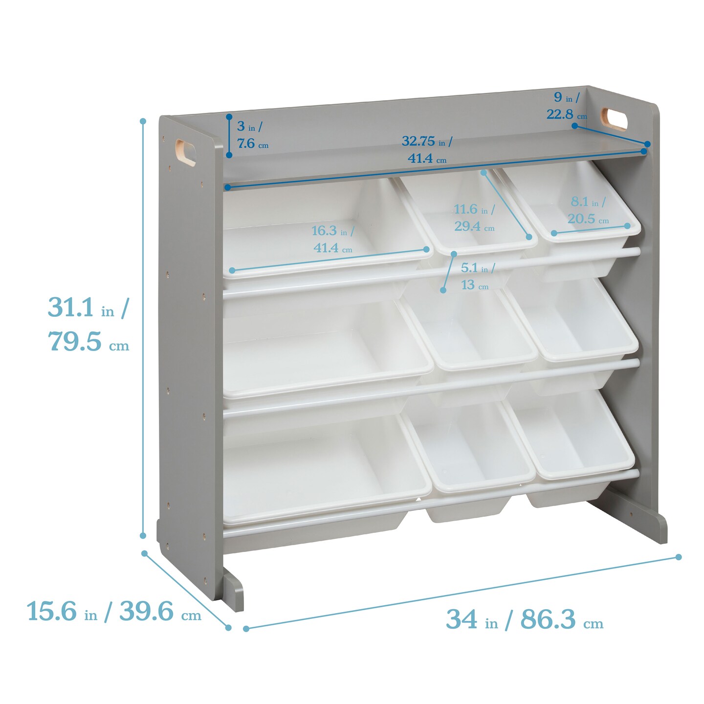 3-Tier Organizer with Shelf and 9 Bins, Toy Storage