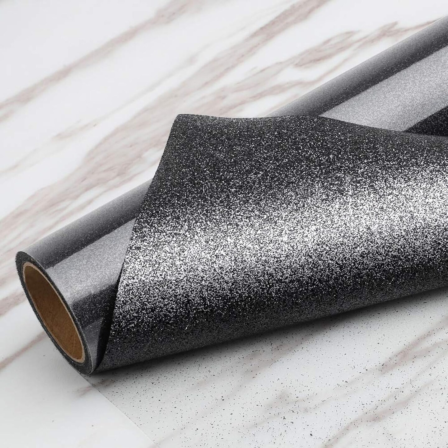 Black Glitter HTV Glitter Heat Transfer Vinyl 12inx5ft Glitter Iron on Vinyl HTV Vinyl for Cricut T Shirts (Black)