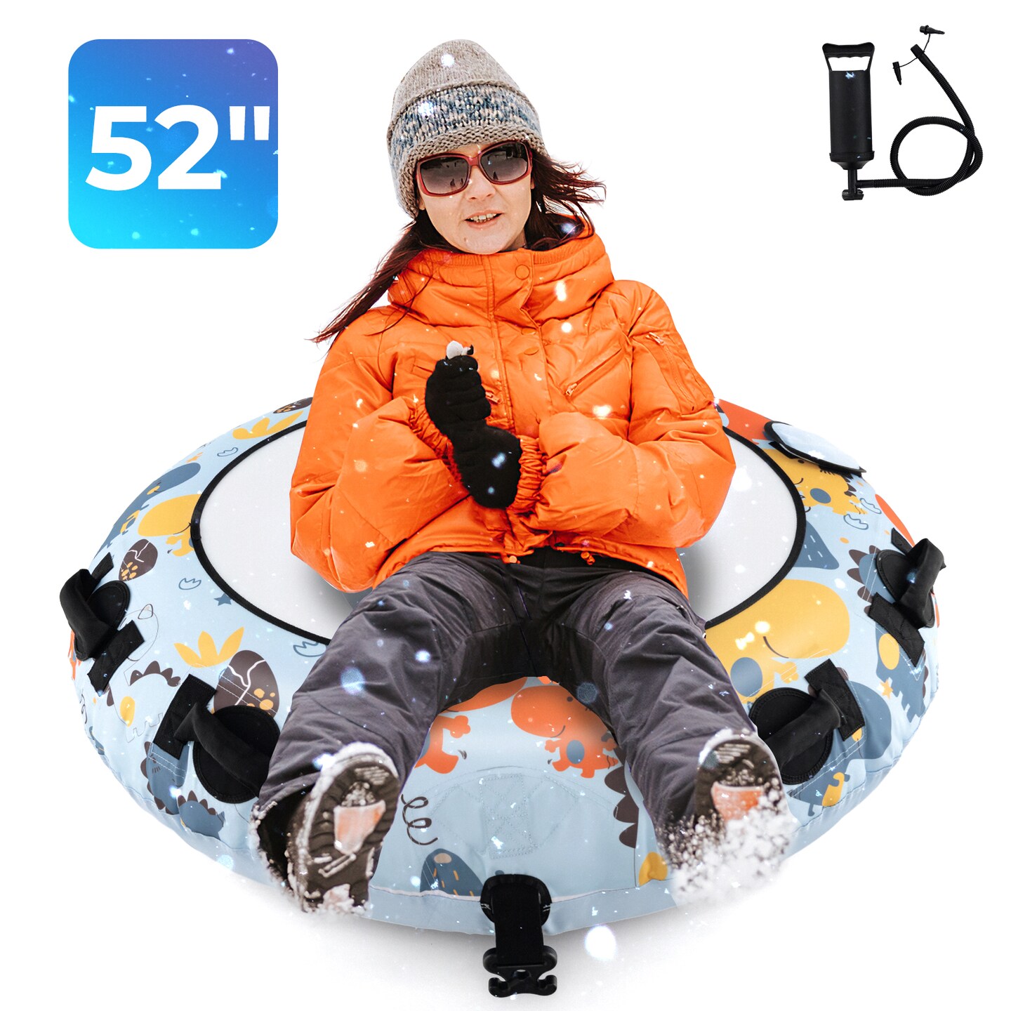 52 Inch Inflatable Snow Sled With Cold-resistant And Heavy-duty Material-blue