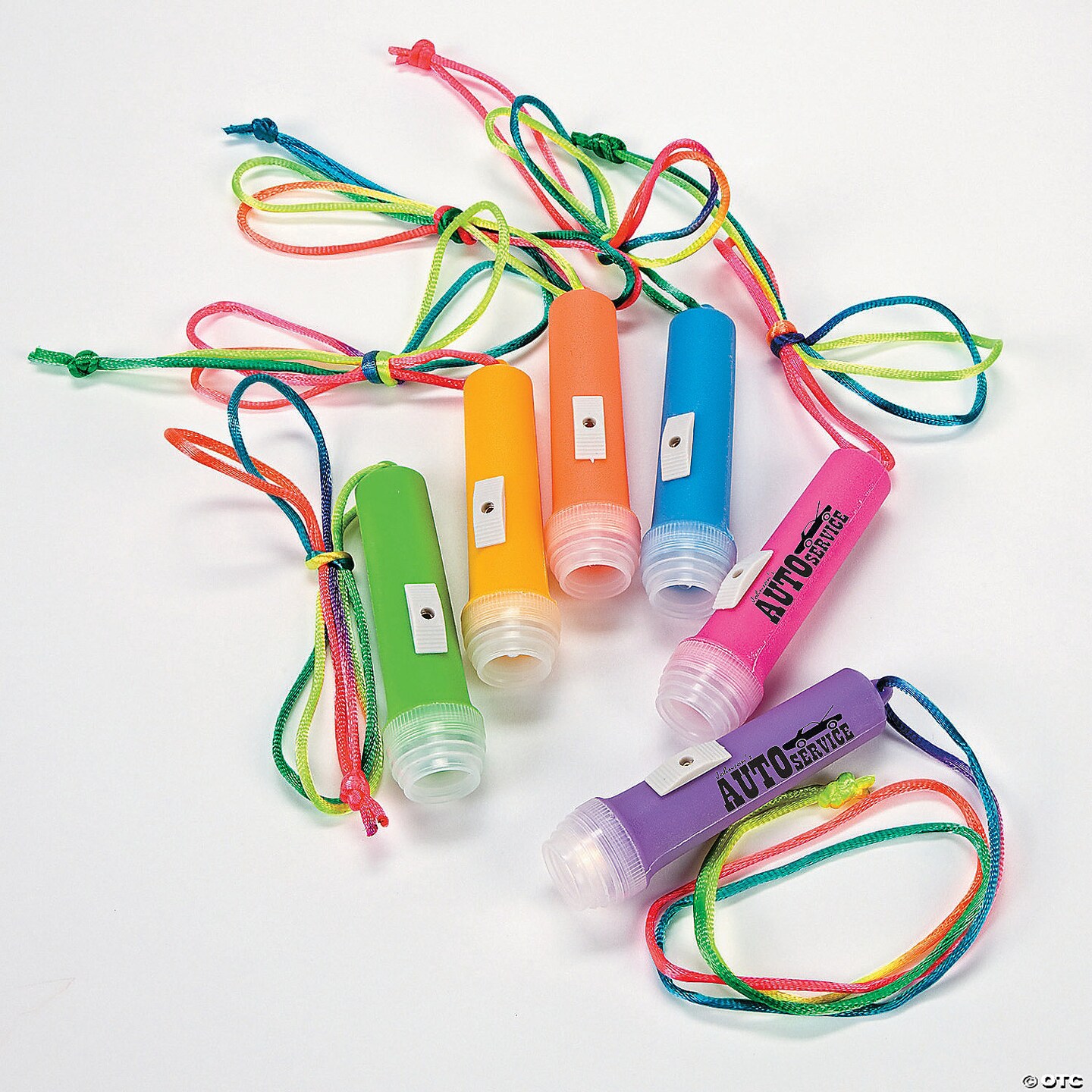 3 1/2" Mini Brightly Colored Flashlights on a Multicolor Rope - 12 Pc.
