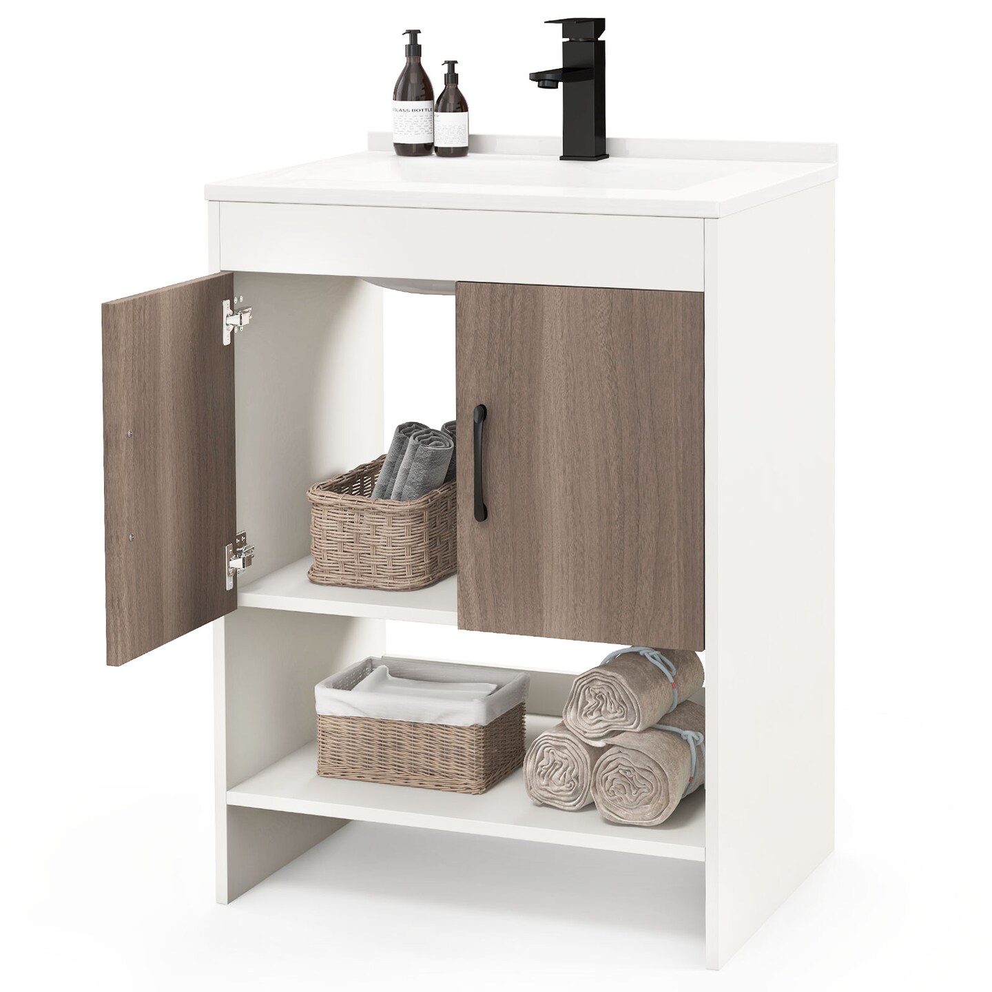 25" Bathroom Vanity Sink Combo Cabinet With Doors and Open Shelf