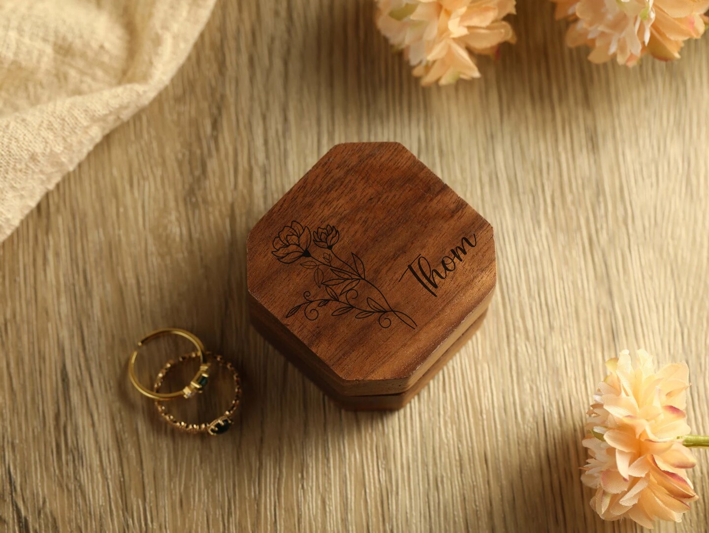 Personalized Wedding Ring Box, Square Custom Wooden Ring Carrier Box ...