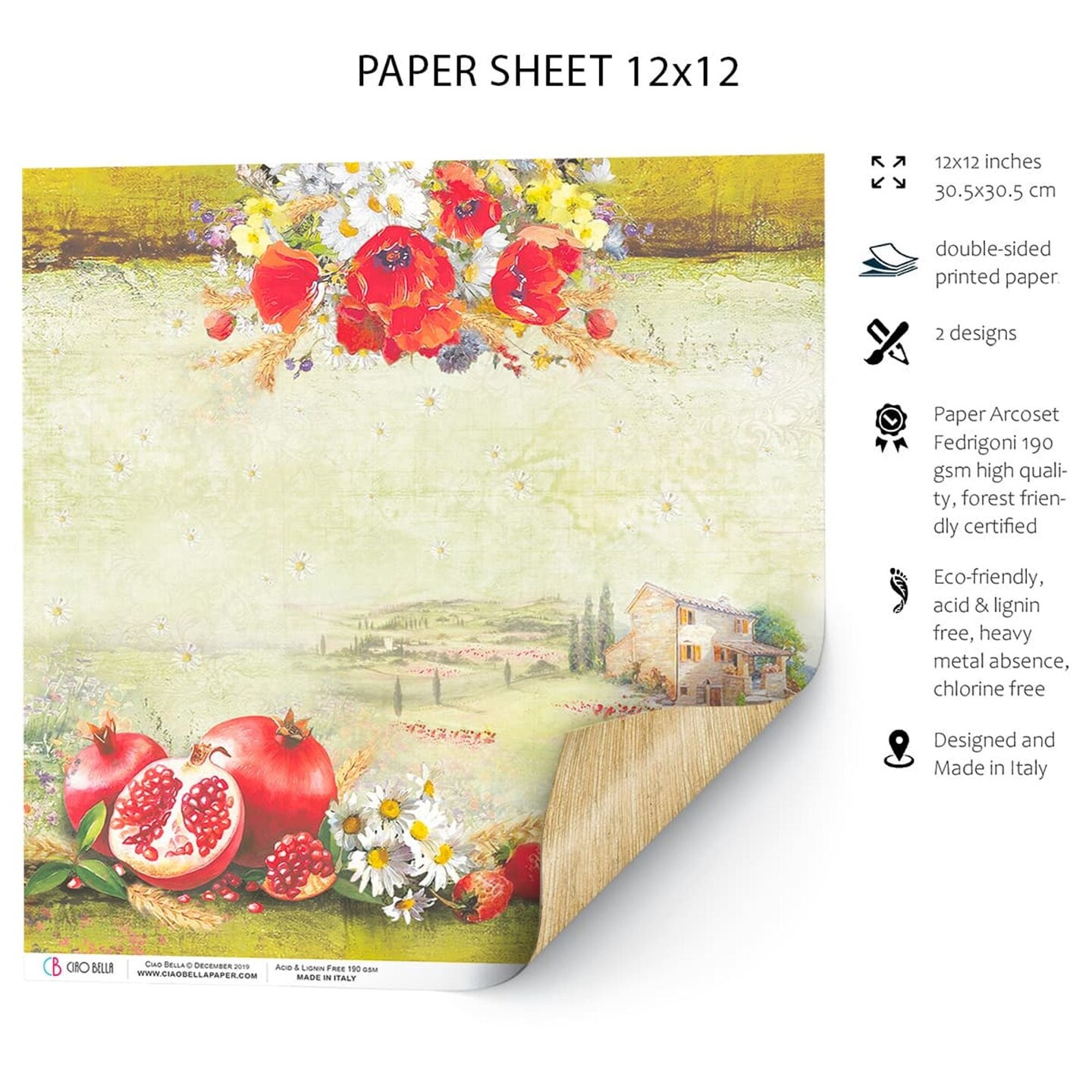 Ciao Bella  Tuscan Dream Paper Sheet 12&#x22;x12&#x22; 1 Sheet