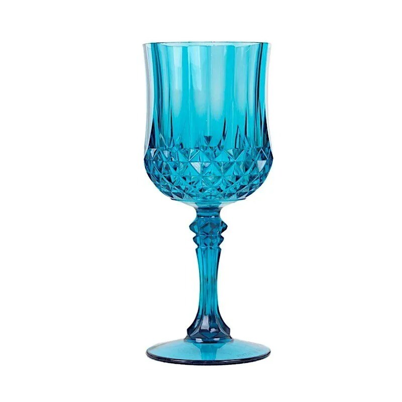 OCEAN BLUE 6 Plastic 8 oz Crystal Cut Goblets WINE GLASSES