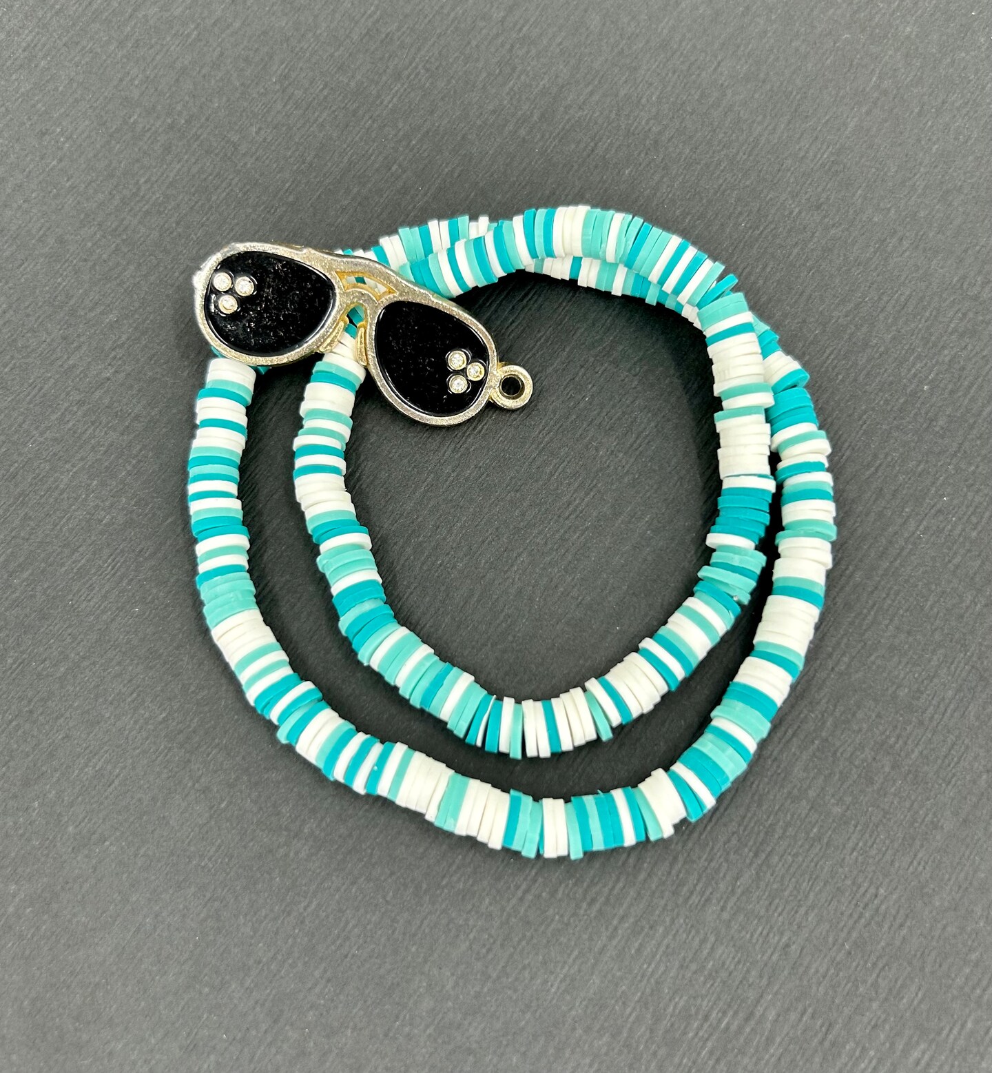 Copy-Turquoise and White Heishi Clay BRACELET by RML Jewelry