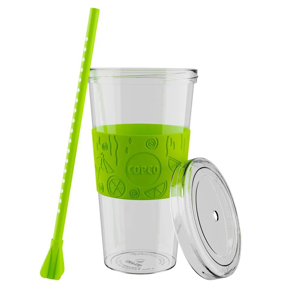 Copco Sierra Tumbler with Lid and Straw, Set of Two 24 oz (Clear/Lime)