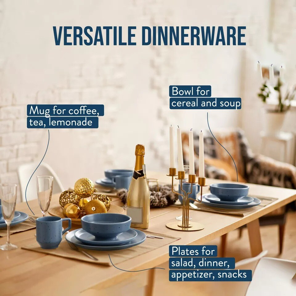 American Atelier Reactive 4-Piece Stoneware Place Setting Dishwasher Safe - Blue