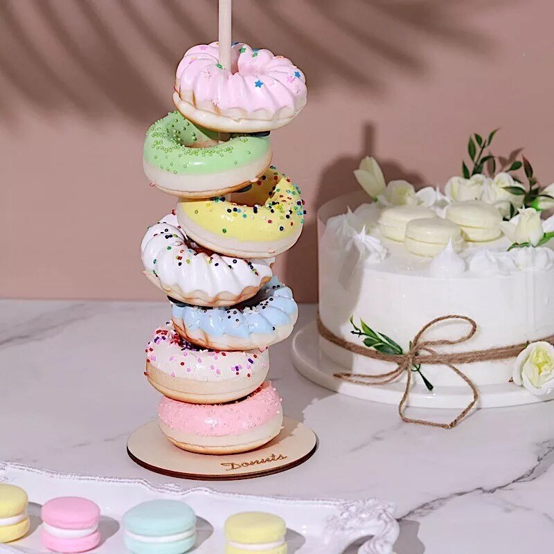 2 Wooden Natural Donut Display Stands