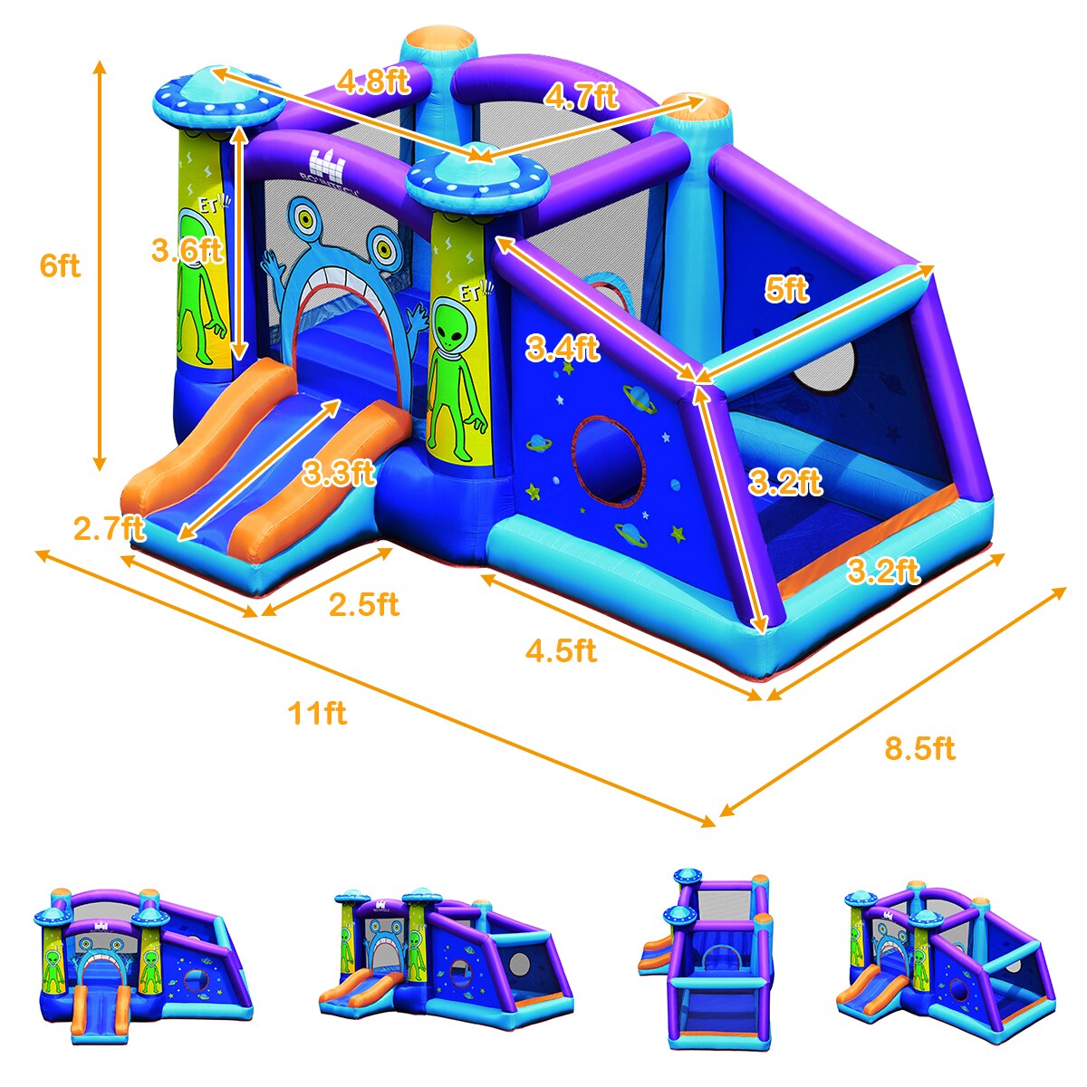 Castle Jumping Bouncer With Water Slide And 550w Blower