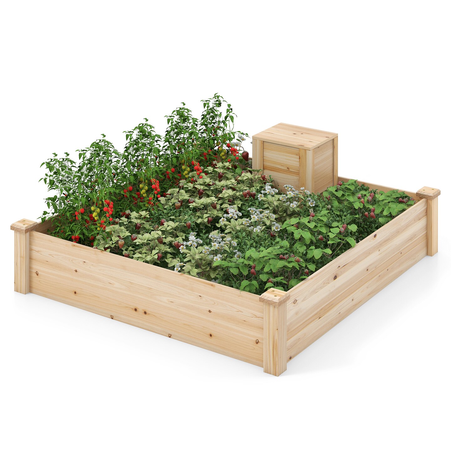 49&#x22; X 49&#x22; X 10&#x22; Raised Garden Bed With Compost Bin And Open-ended Bottom-Natural