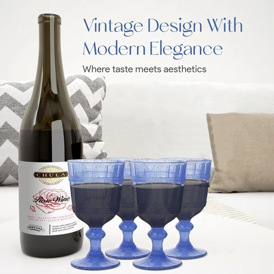 American Atelier Vintage Blue Bubbles Wine Glasses Set of 4, 11 oz - Blue