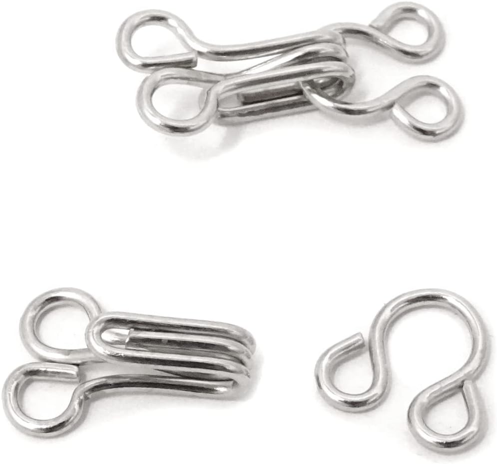 100 Sets 17mm Silver Metal Hook and Eye Closures Sewing Hooks and Eyes for Bra and Clothing (Silver)