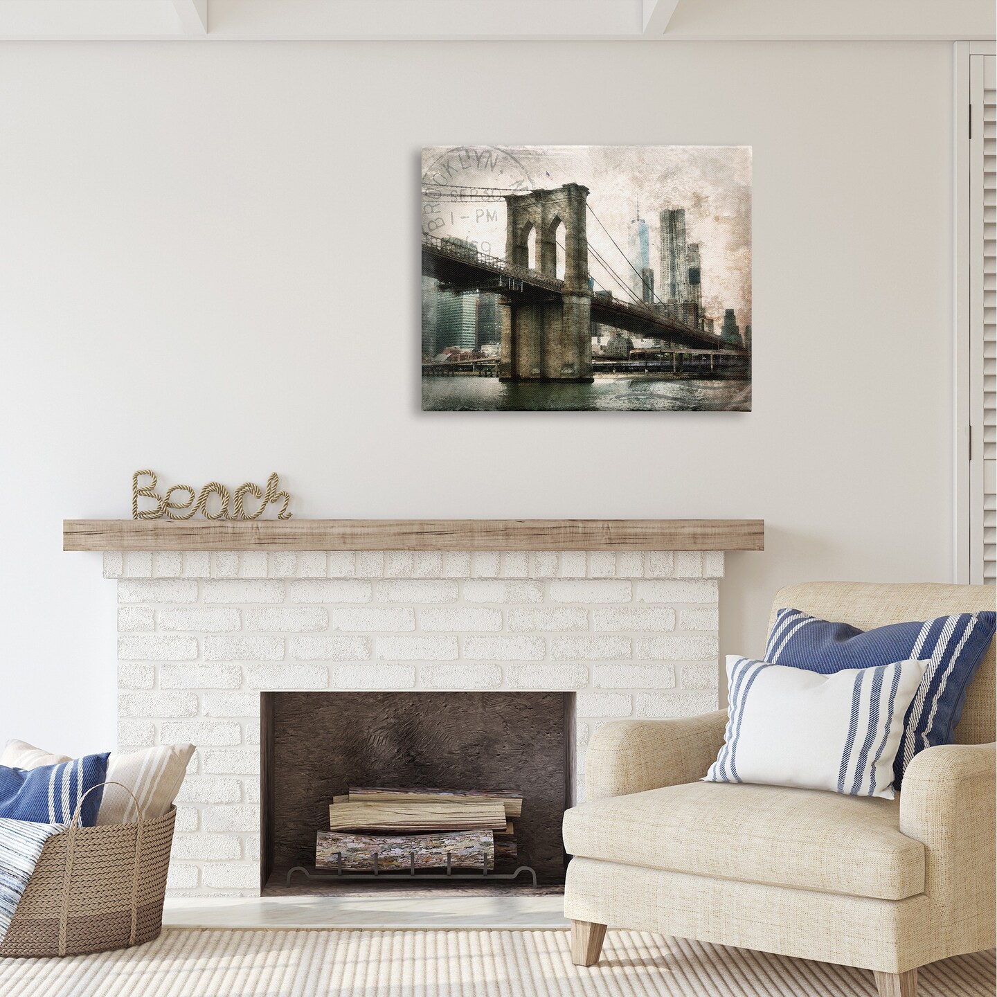 Stupell Industries Vintage Brooklyn Bridge Canvas Wall Art