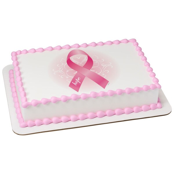 Breast Cancer Awareness Ribbon of Hope Edible Cake Topper Image 1/4 sheet