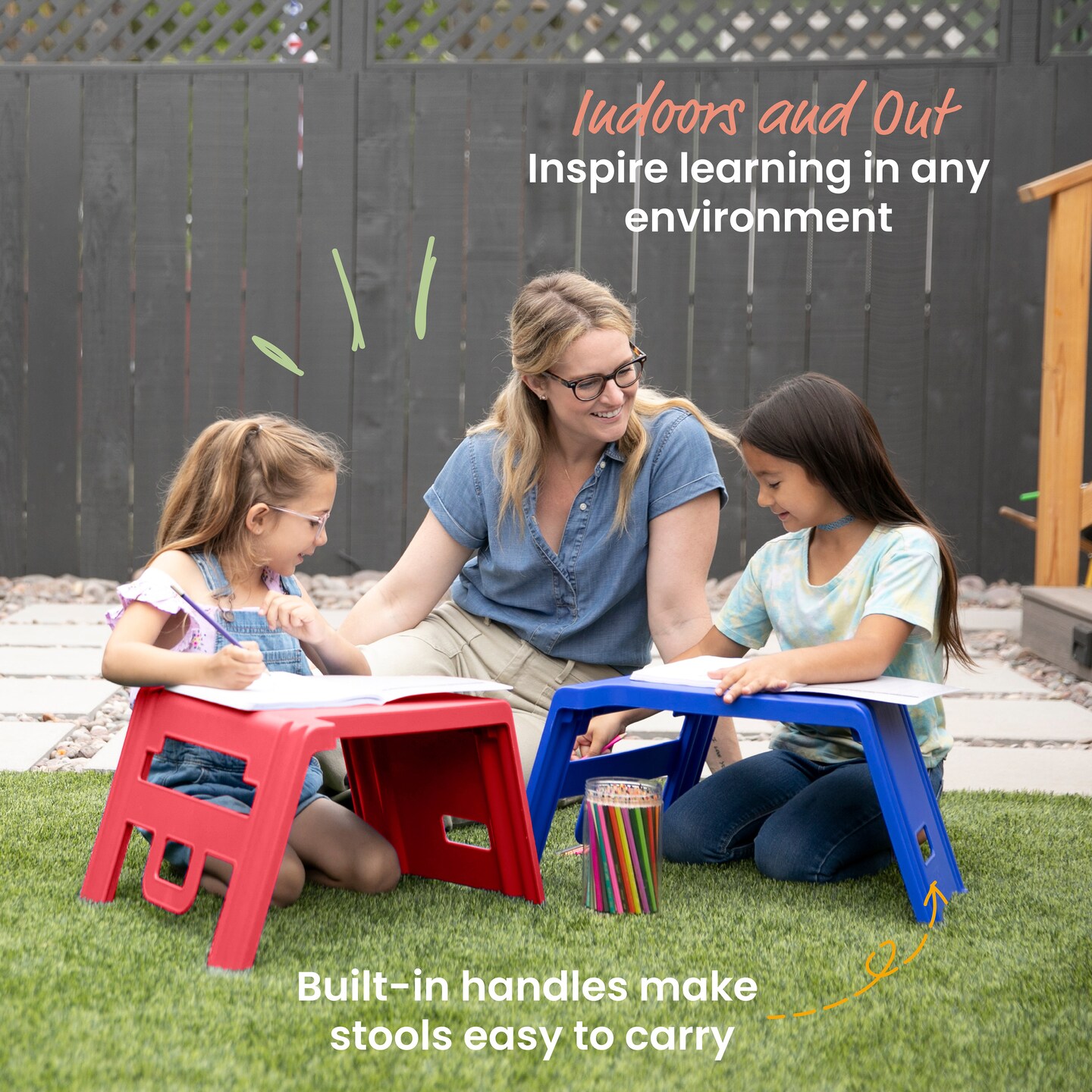 Linking Stackable Stools, Kids Classroom Seat, Portable Lap Desk with Handles, 4-Piece
