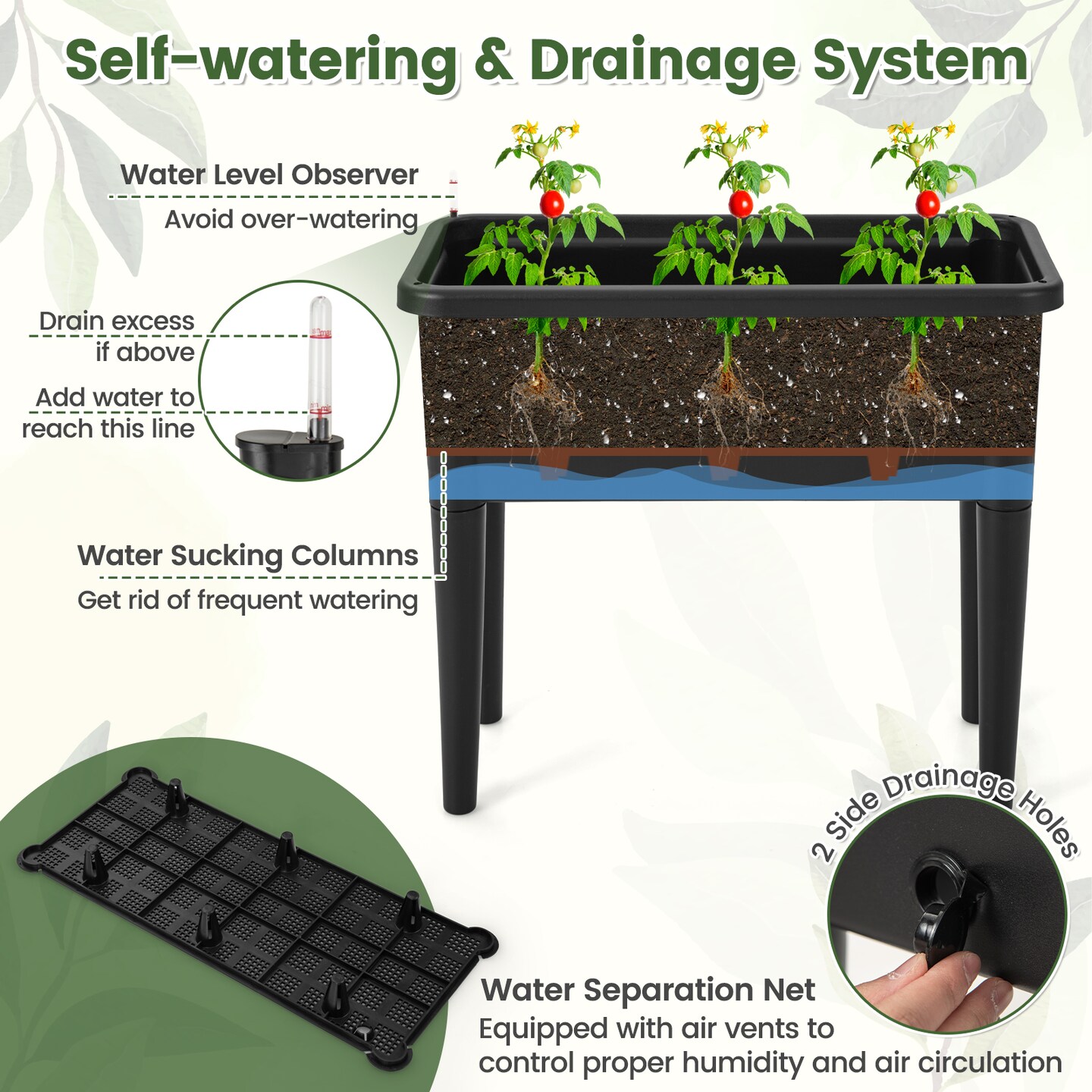 Self-watering Raised Garden Bed Elevated Planter With Climbing Trellis-black