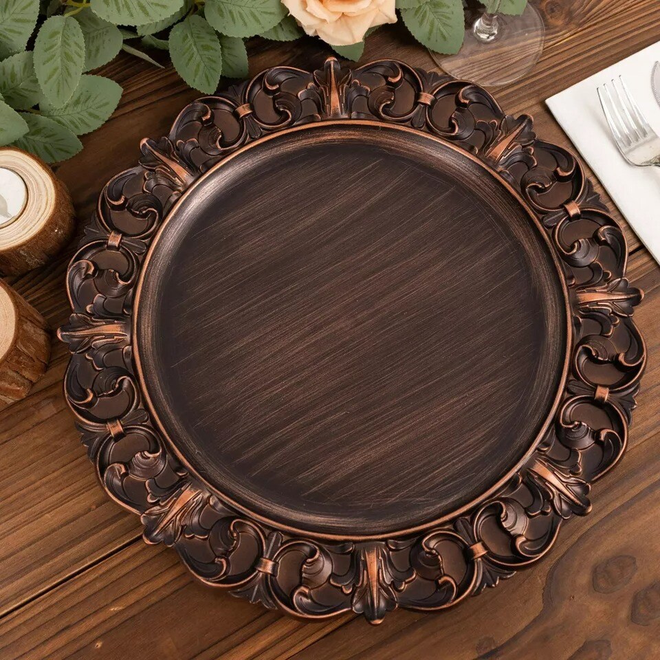 Dark Brown 6 Round 13&#x22; Aristocrat Style Acrylic Charger Plates