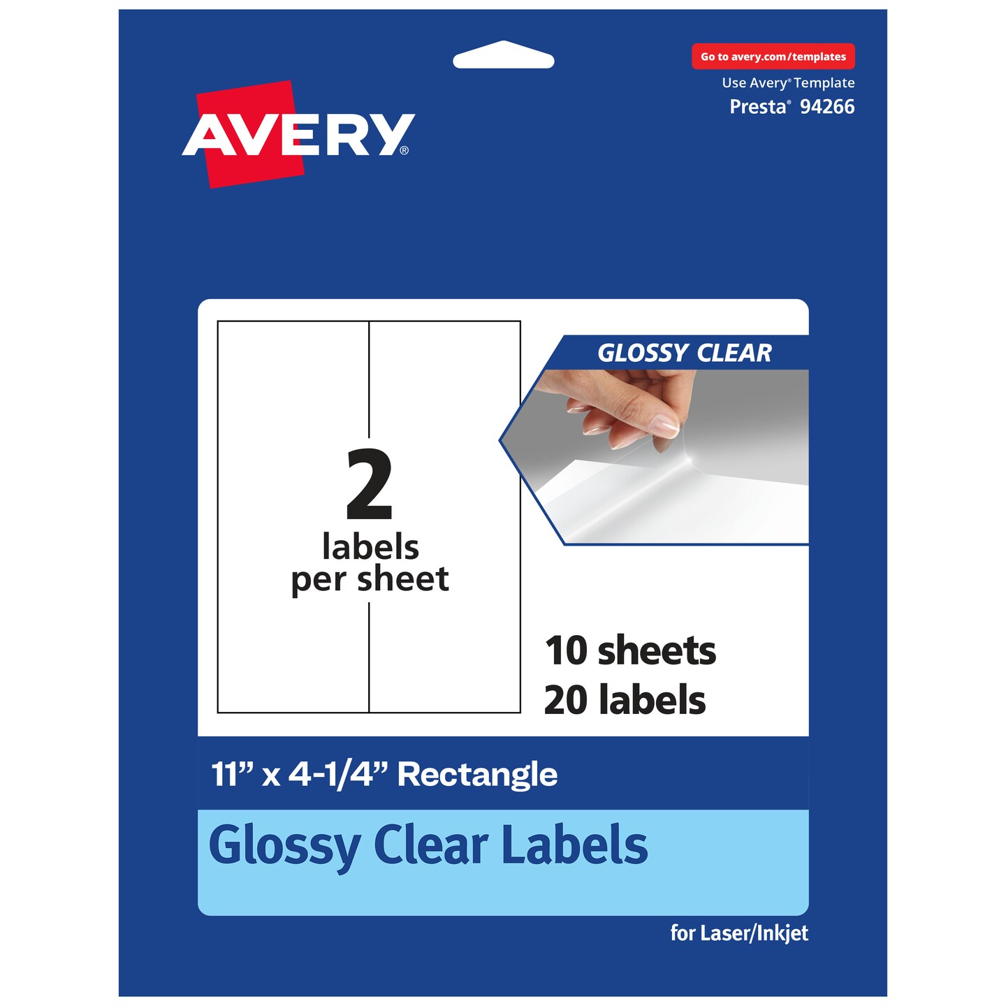 Avery Glossy Clear Rectangle Labels, 11&#x22; x 4.25&#x22;