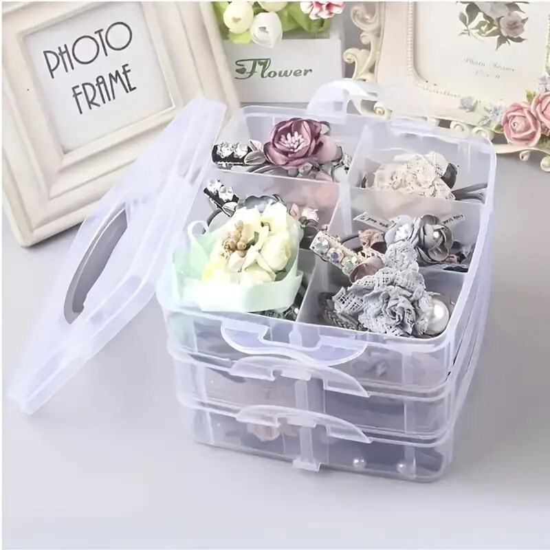 3-Tier 18-grid Plastic Transparent Storage Box With Handle