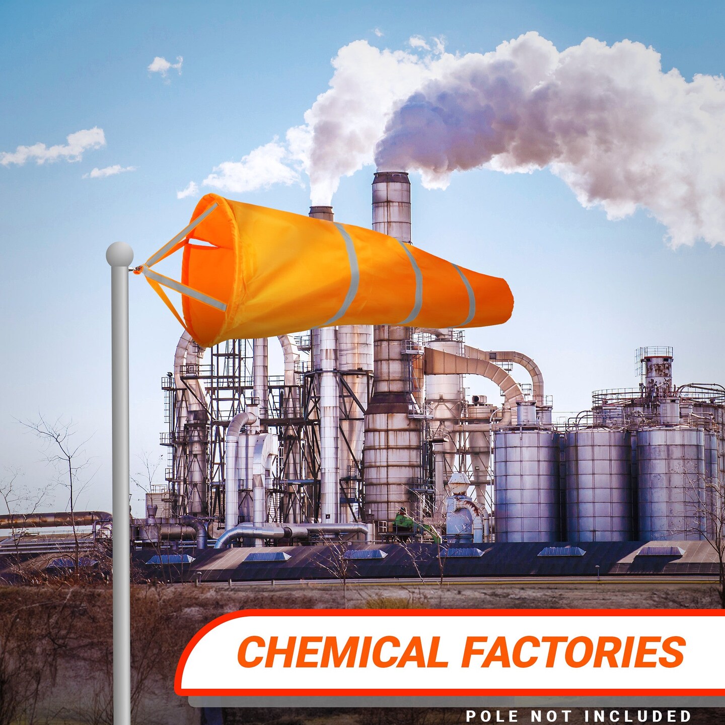 G128 Orange Windsock 40 Inch | Printed 210D Polyester | Heavy Duty Polyester Wind Direction Measurement with Reflective Belt, For Outdoor Airport, Farm and Park