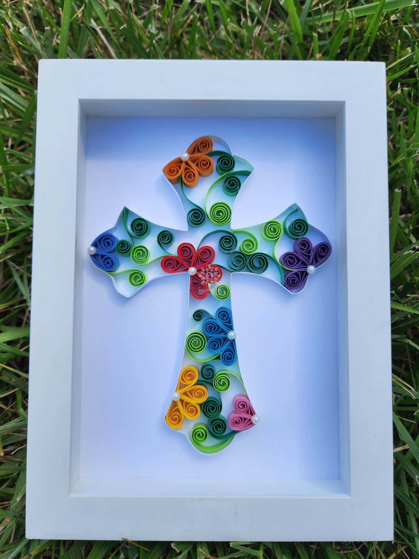 Cross outlet Baptism Spiritual Floral Frame