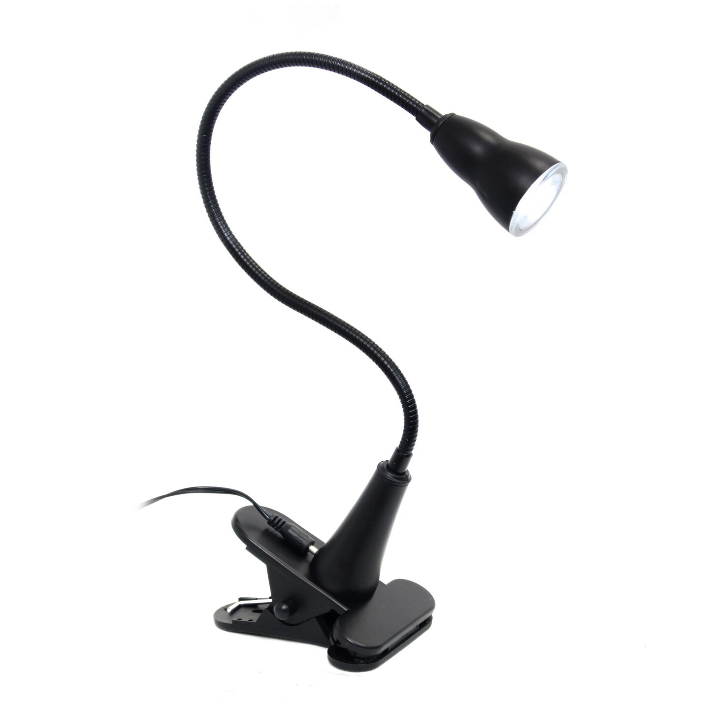 Simple Designs 1W LED Gooseneck Clip Light Desk Lamp, Black