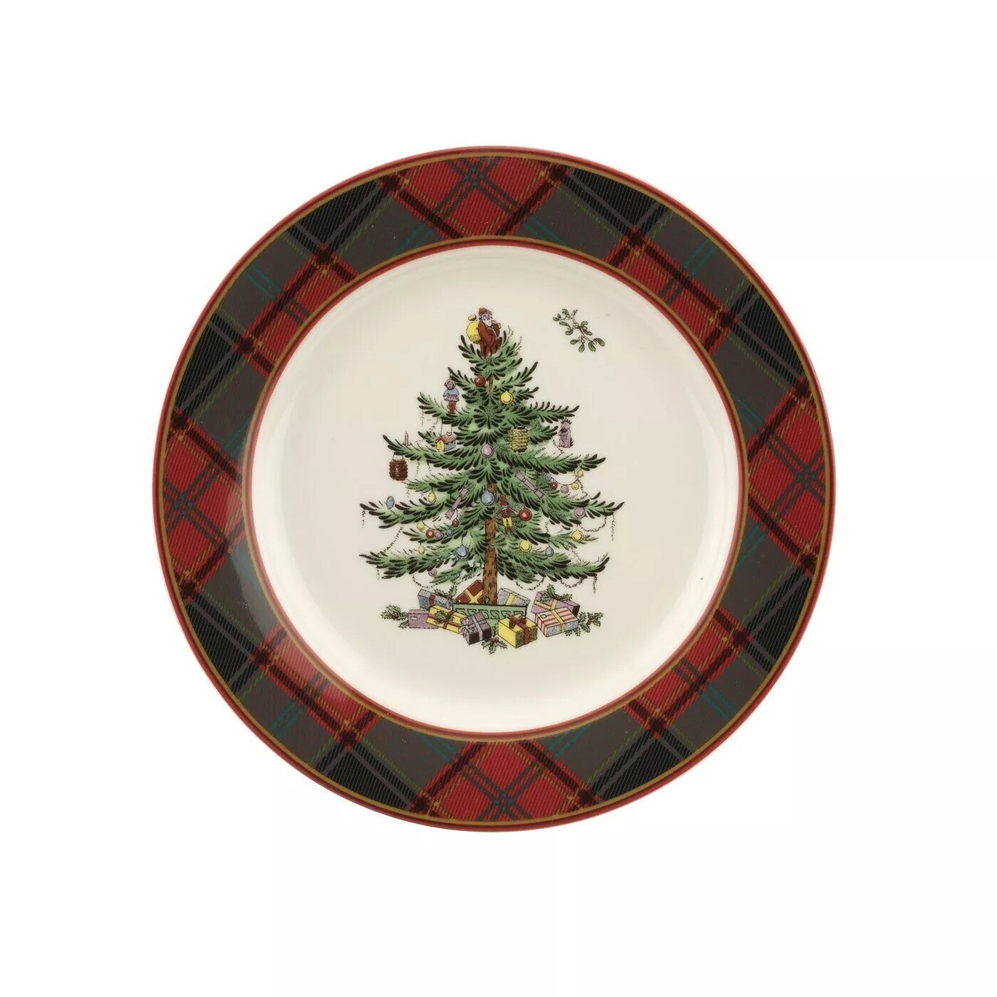 Christmas Tree Tartan Salad Plate, 7.75-Inch Dishwasher and Microwave Safe