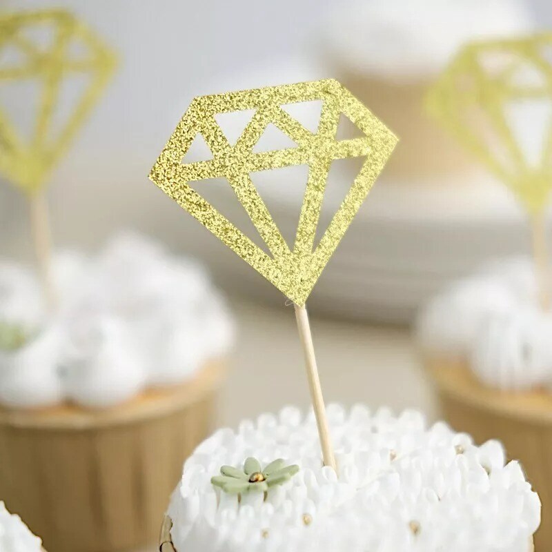 24 GOLD Glittered Diamond Ring CUPCAKE TOPPERS