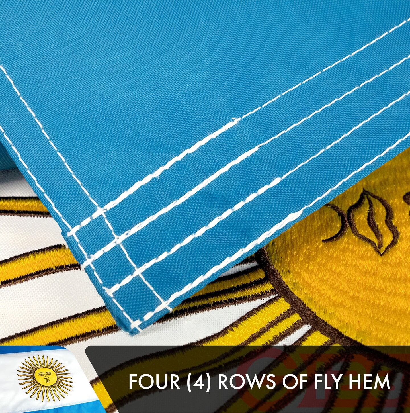 G128 Argentina (Argentinian) Flag | 3x5 feet | Double Sided Embroidered 210D &#x201C; Indoor/Outdoor, Brass Grommets, Heavy Duty Polyester