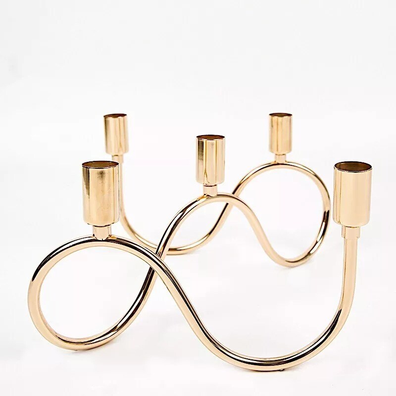 9&#x22; x 6&#x22; GOLD Metal 5 Arm Candelabra Taper CANDLE HOLDER