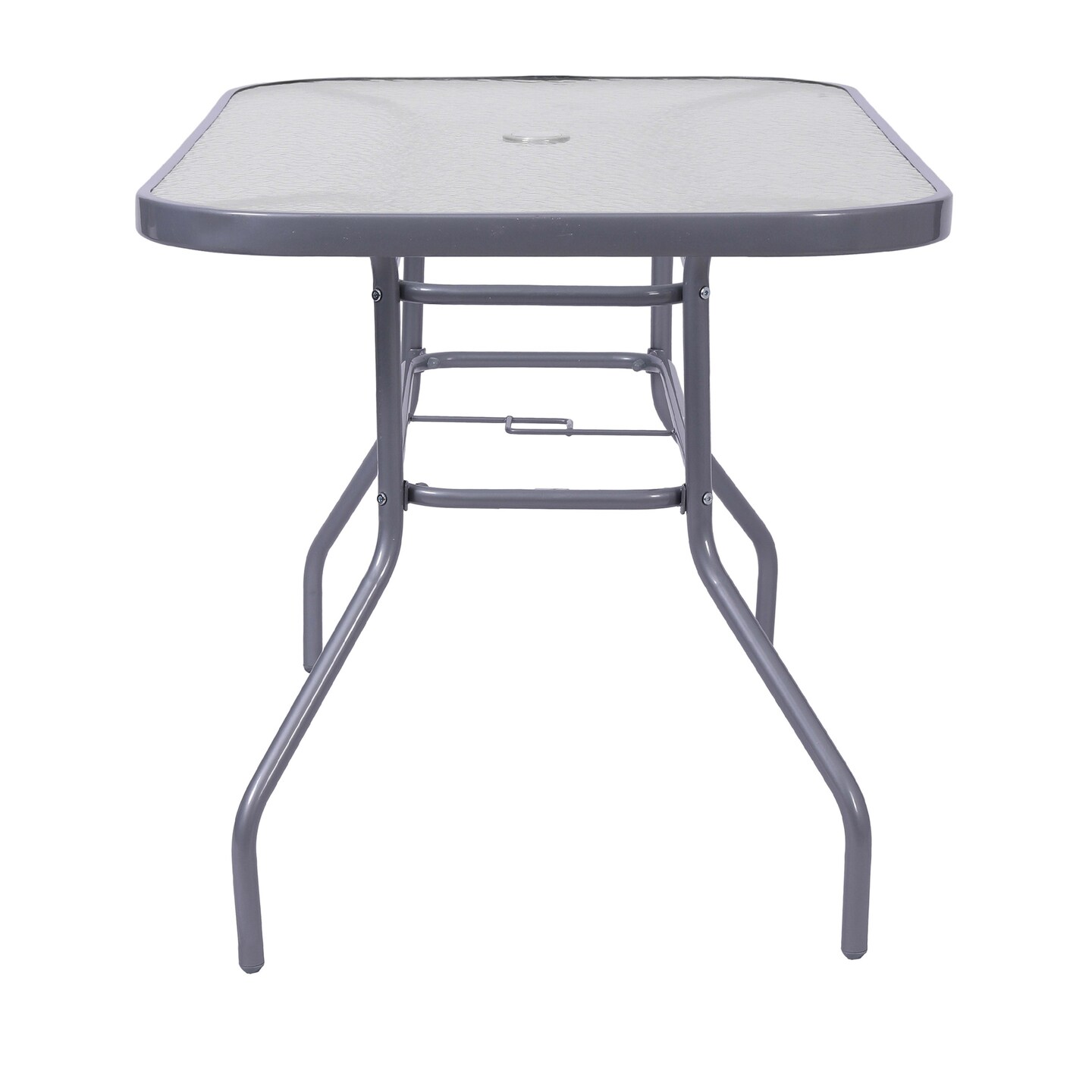 Emma and Oliver Tala Patio Table with Tempered Glass Top with Umbrella Hole and Steel Frame
