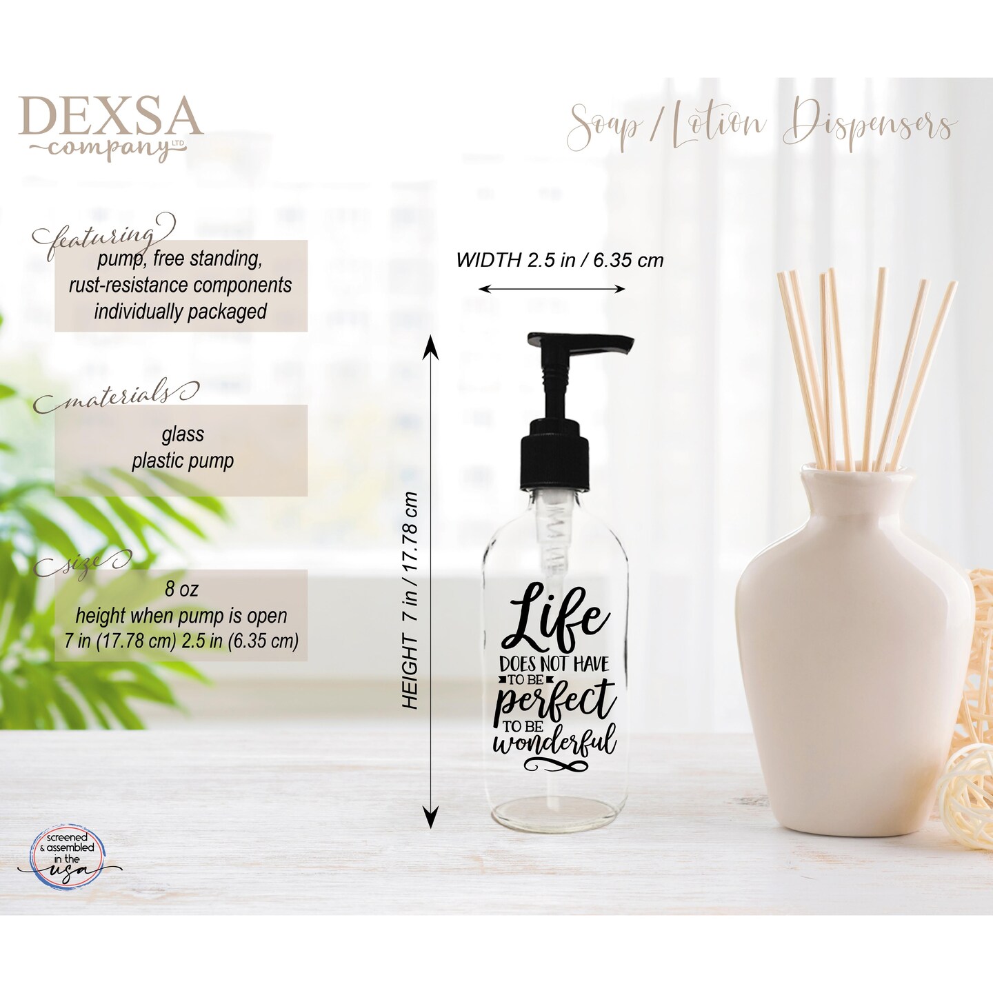 Life does not have to be perfect to be wonderful 8 oz Glass Soap Dispenser