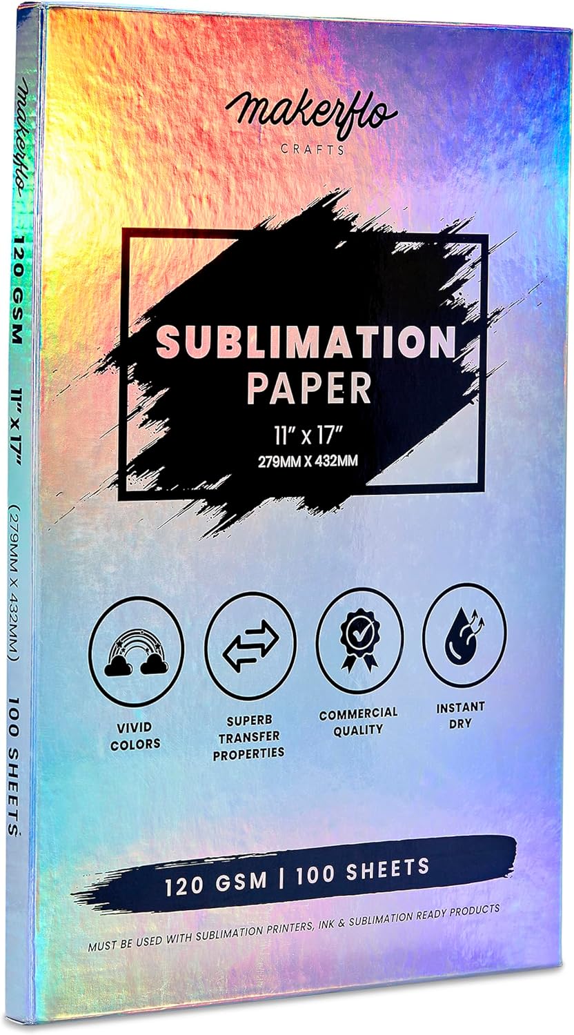 Makerflo Sublimation Paper 11 x 17 Inches 600 Sheets Heat Transfer Paper for Tumblers T-Shirts Phone Cases Mugs Printable Stickers Gifting Christmas DIY Enthusiast