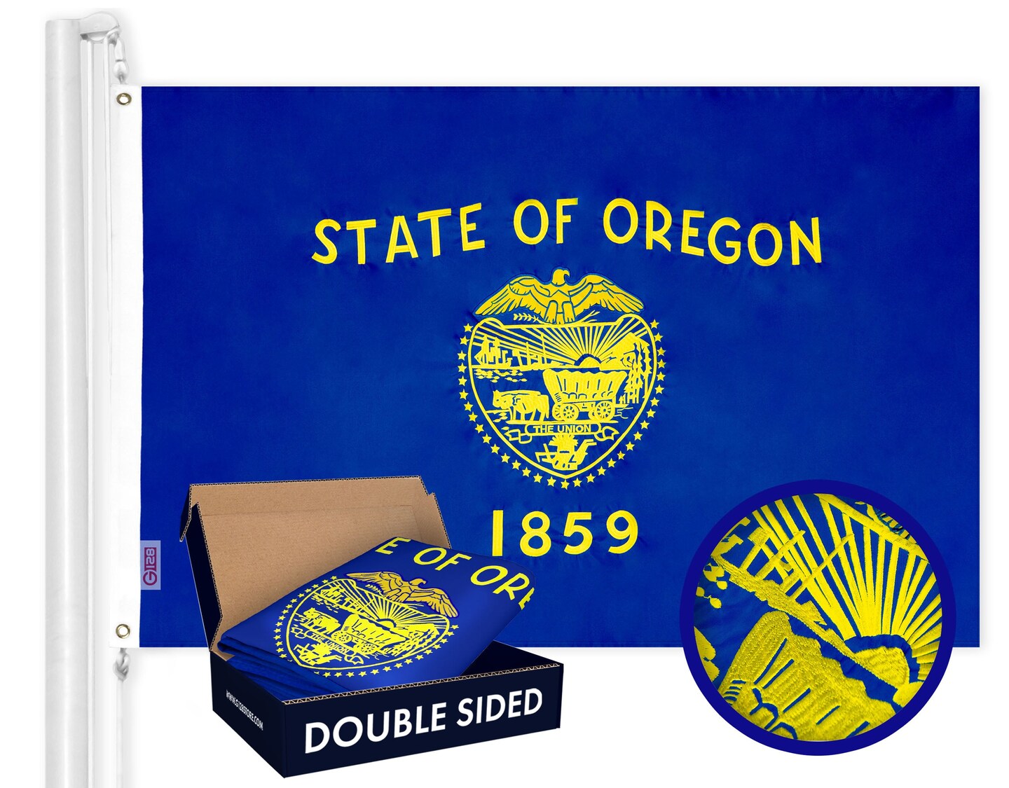 Oregon State Flag 210D Embroidered Polyester 3x5 Ft - Double Sided 2ply