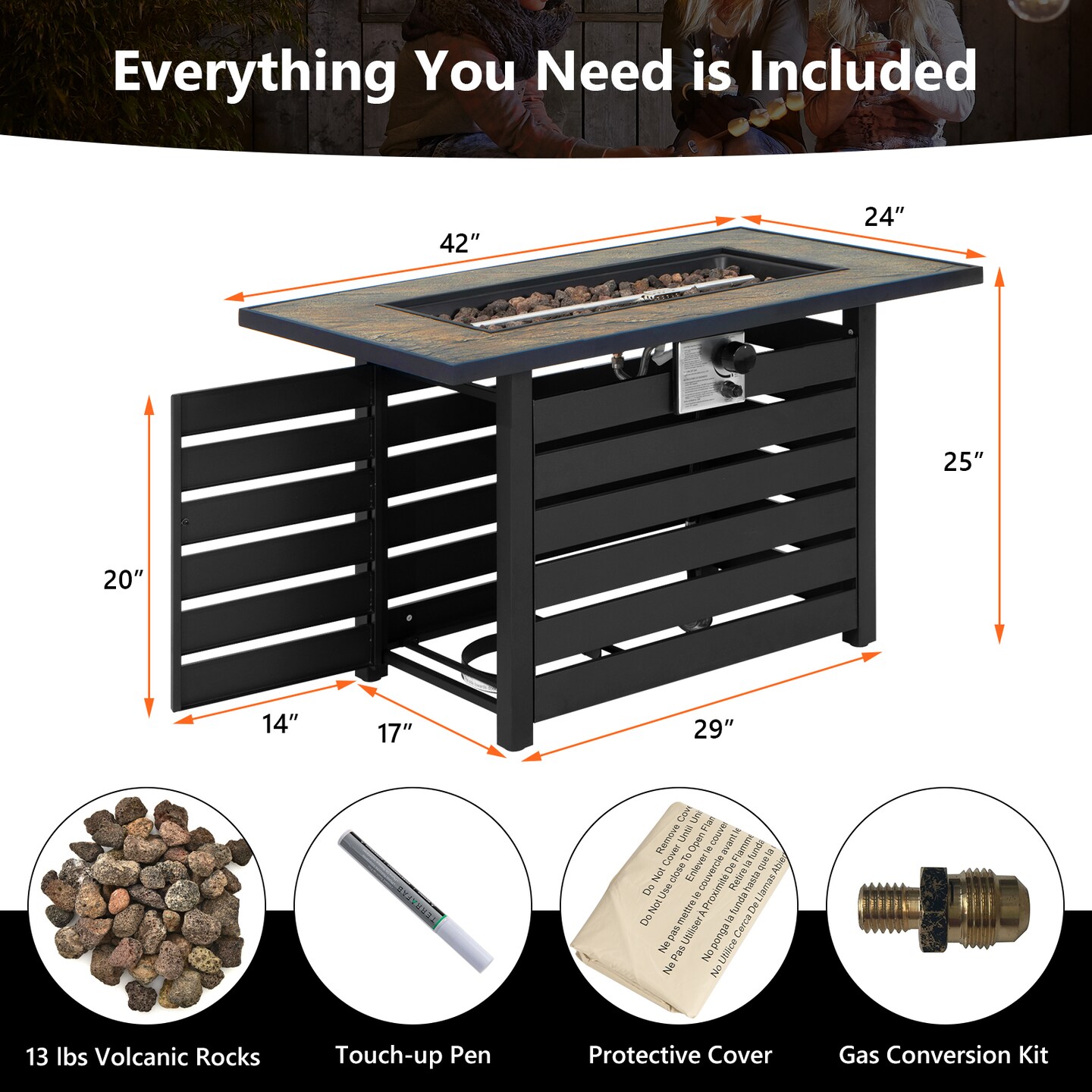 42 Inch 50000 Btu Propane Fire Pit Table With Ore Powder Surface