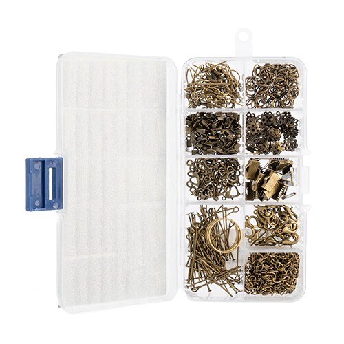 John Bead 9-Slot Antique Brass Jewelry Findings Kit Assortment, 461pcs