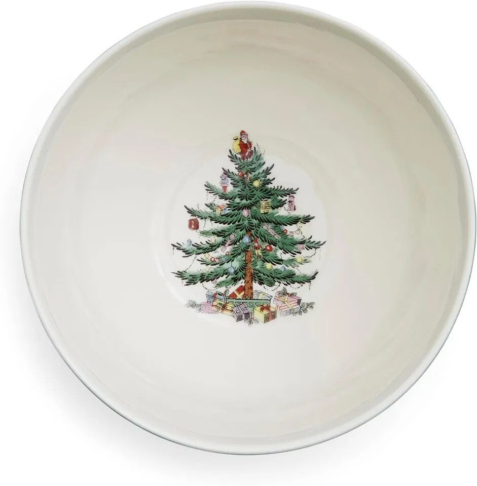 Spode Christmas Tree Polka Dot Rice Bowl Soup Bowls, 6 inch, Set of 4, Porcelain