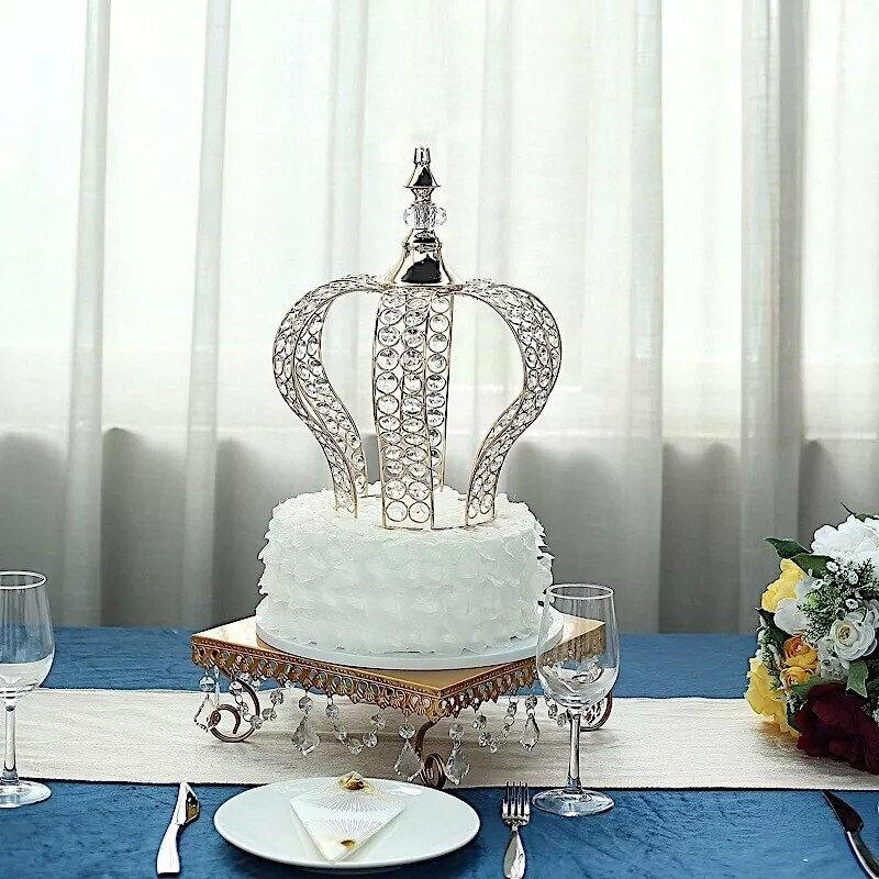 GOLD 14" tall Metal Crystal Beaded Royal Crown Cake Topper Cupcake