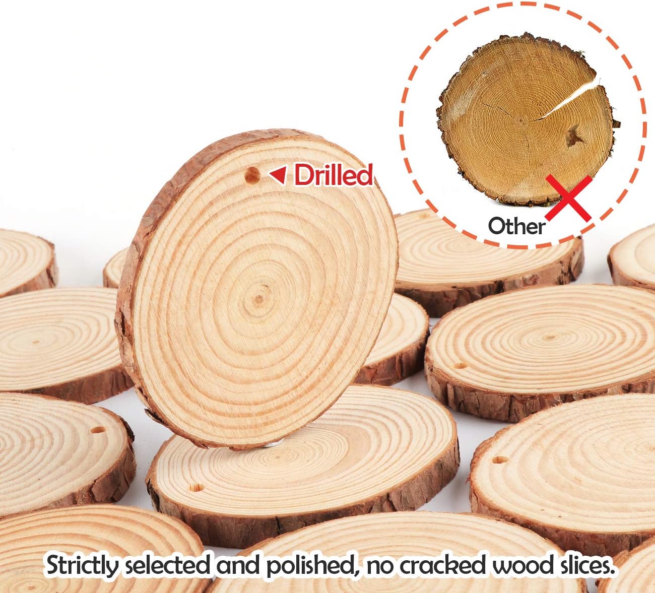 Natural Wood Slices 30Pcs 3.1&#x27;&#x27;-3.5&#x27;&#x27; Unfinished Wood Crafts with Pre-drilled Hole, Wood Slices Ornaments for Christmas DIY Rustic Crafts Wooden Circles Coasters Wedding Decor, 33 Feet Twine
