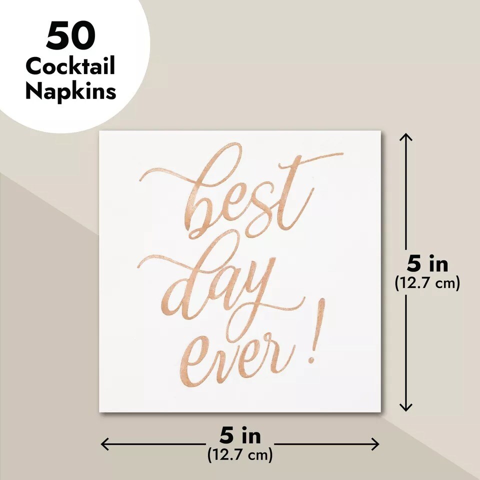 50 Pack Best Day Ever Rose Gold Wedding Napkins