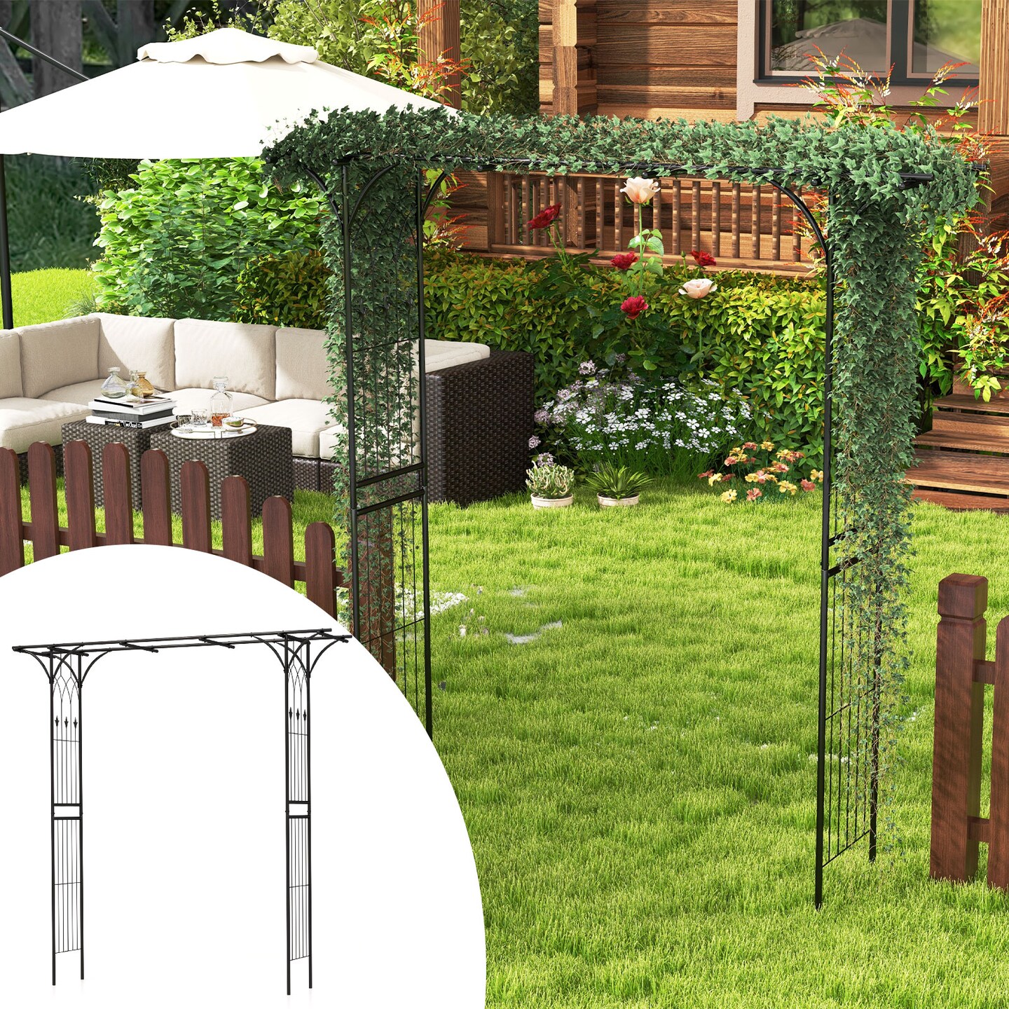 Outdoor Metal Garden Arbor Trellis Arch for Wedding Backyard Black