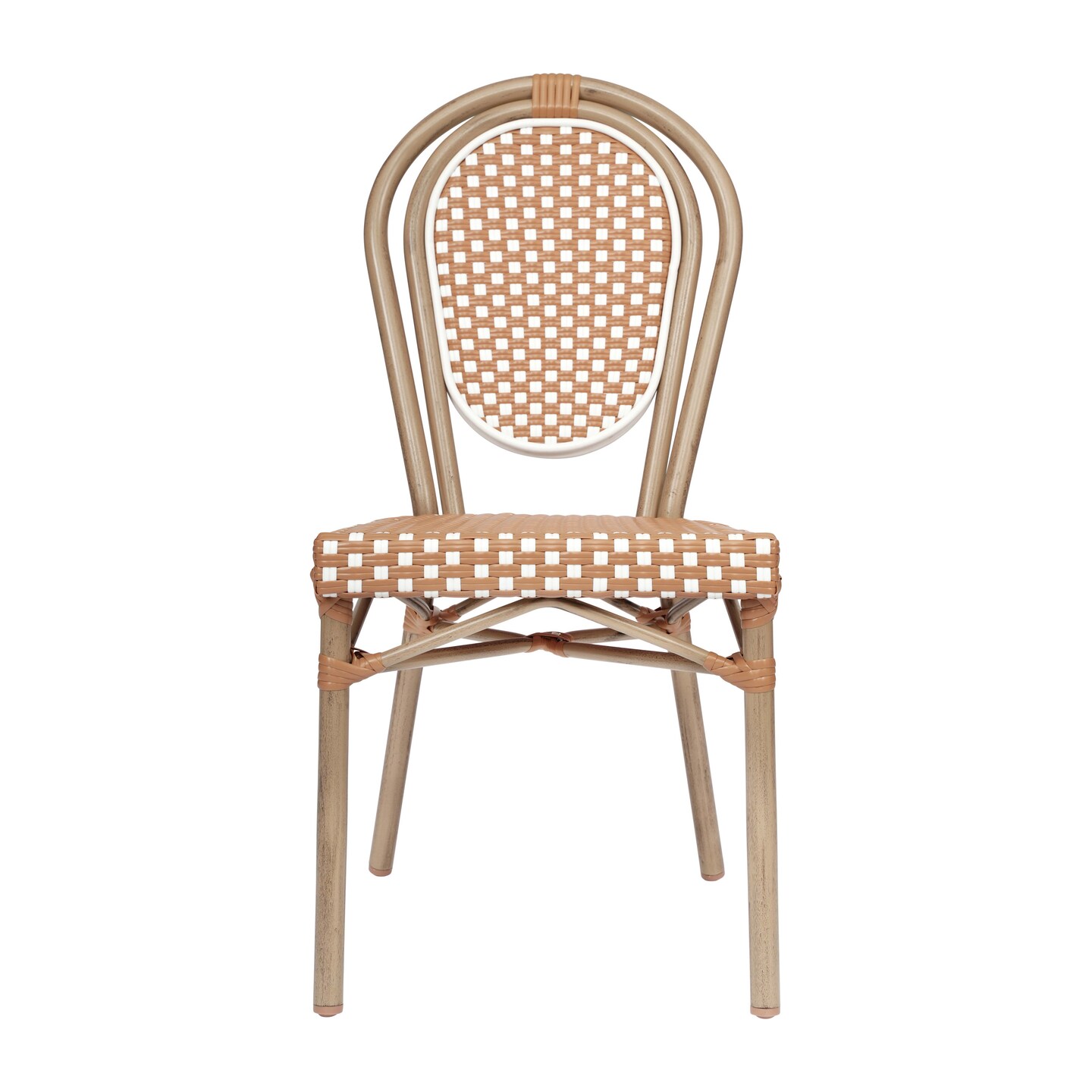 Merrick Lane Celia Stacking Thonet Bistro Style Chair, PE Rattan Seat, and Metal Frame for Indoor/Outdoor Use