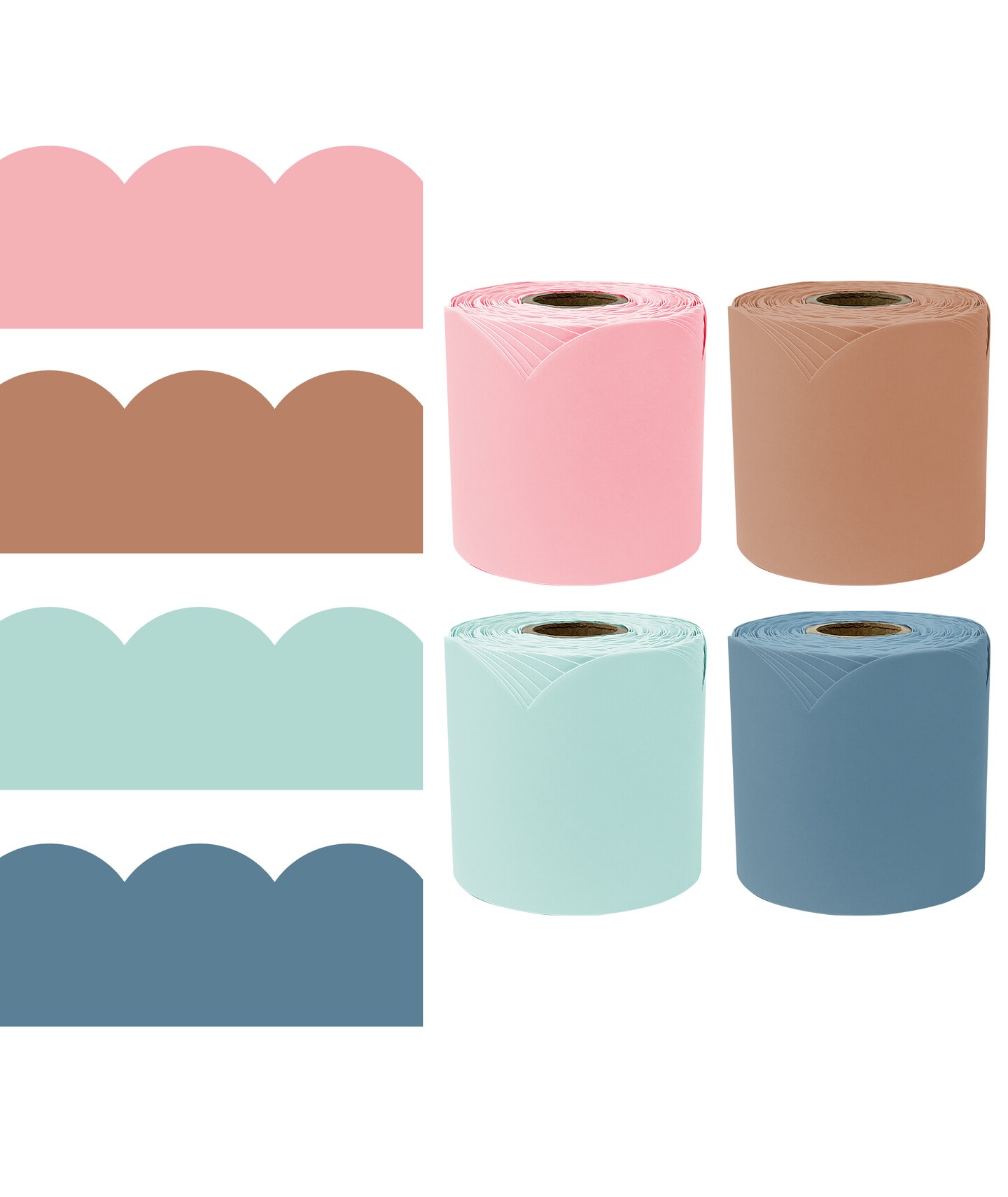 Carson Dellosa Boho Bulletin Board Borders - 260ft Pink, Green, Blue, Brown Calming Classroom Décor, Teacher Supply, School, Office Cork or Whiteboard, Wall, Locker, Party Decoration 4 Pack