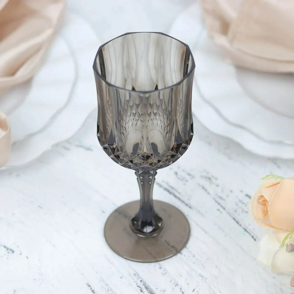 BLACK 6 Plastic 8 oz Crystal Cut Goblets WINE GLASSES