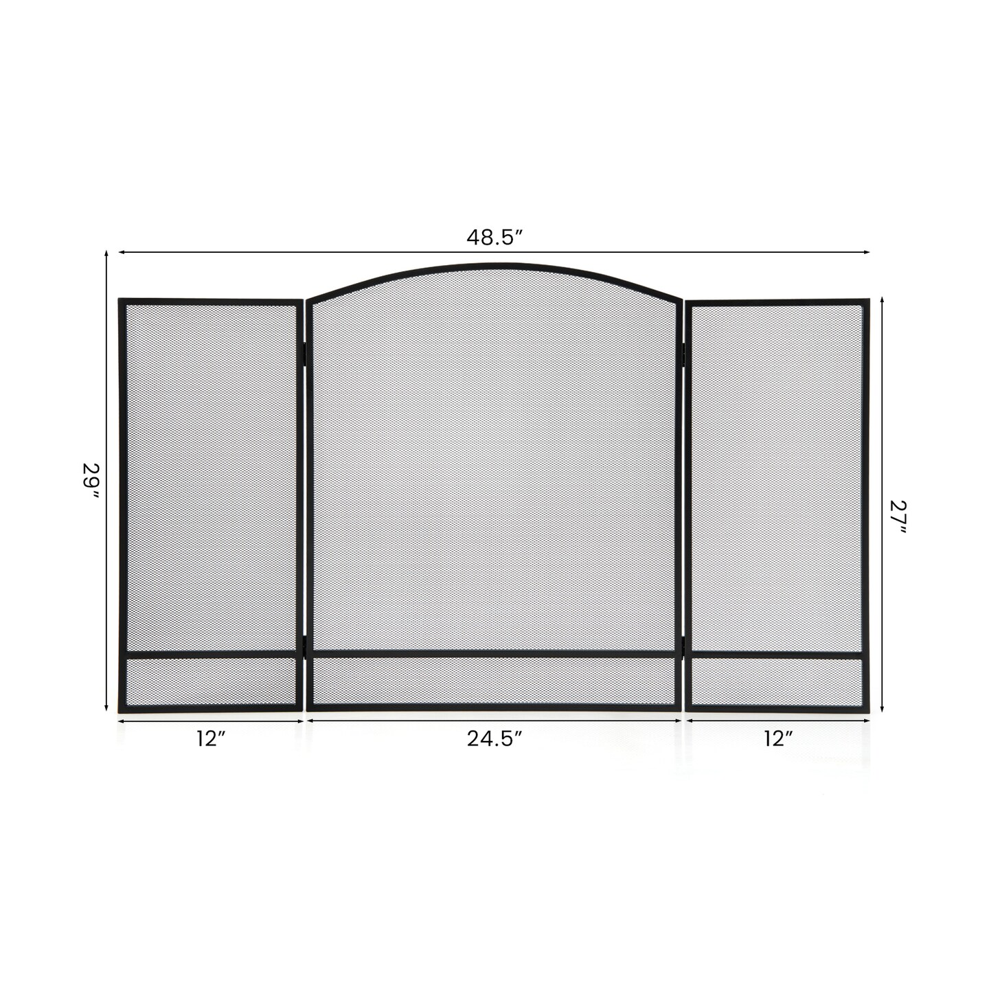 3-Panel Fold-able Fireplace Screen With Wrought Metal Mesh